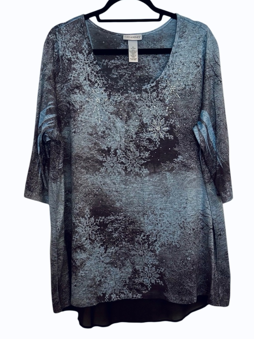 Catherines - Blue-Gray V-Neck Embellished Tunic - PLUS Size 0X-14/16
